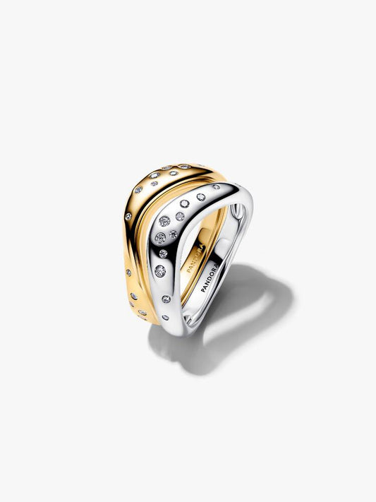 Pandora Anello Linea Sinuosa Divisibile Bicolore con Pietre Luminose