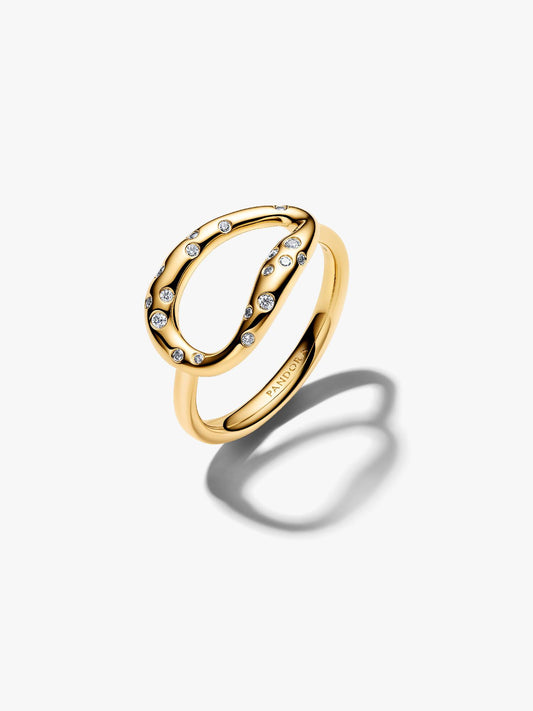 Pandora Anello Ovale Linea Sinuosa con Pietre Luminose