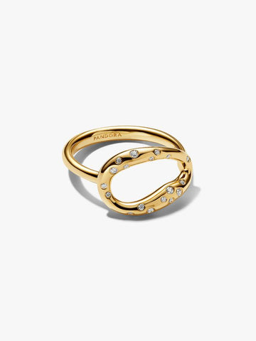 Pandora Anello Ovale Linea Sinuosa con Pietre Luminose