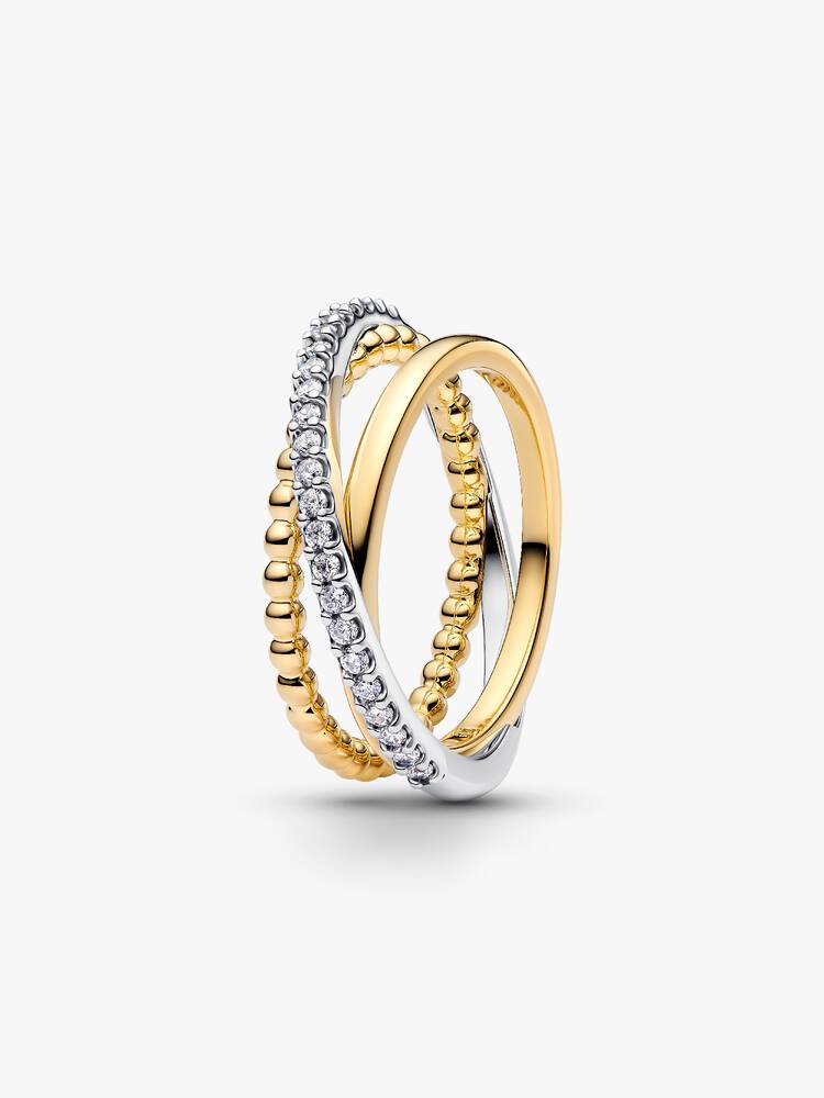 Pandora Anello Tripla Fascia Intrecciata Sfere e Pavé