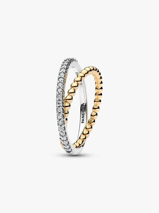 Pandora Anello Fascia Intrecciata Sfere e Pavé
