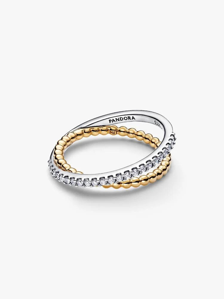 Pandora Anello Fascia Intrecciata Sfere e Pavé