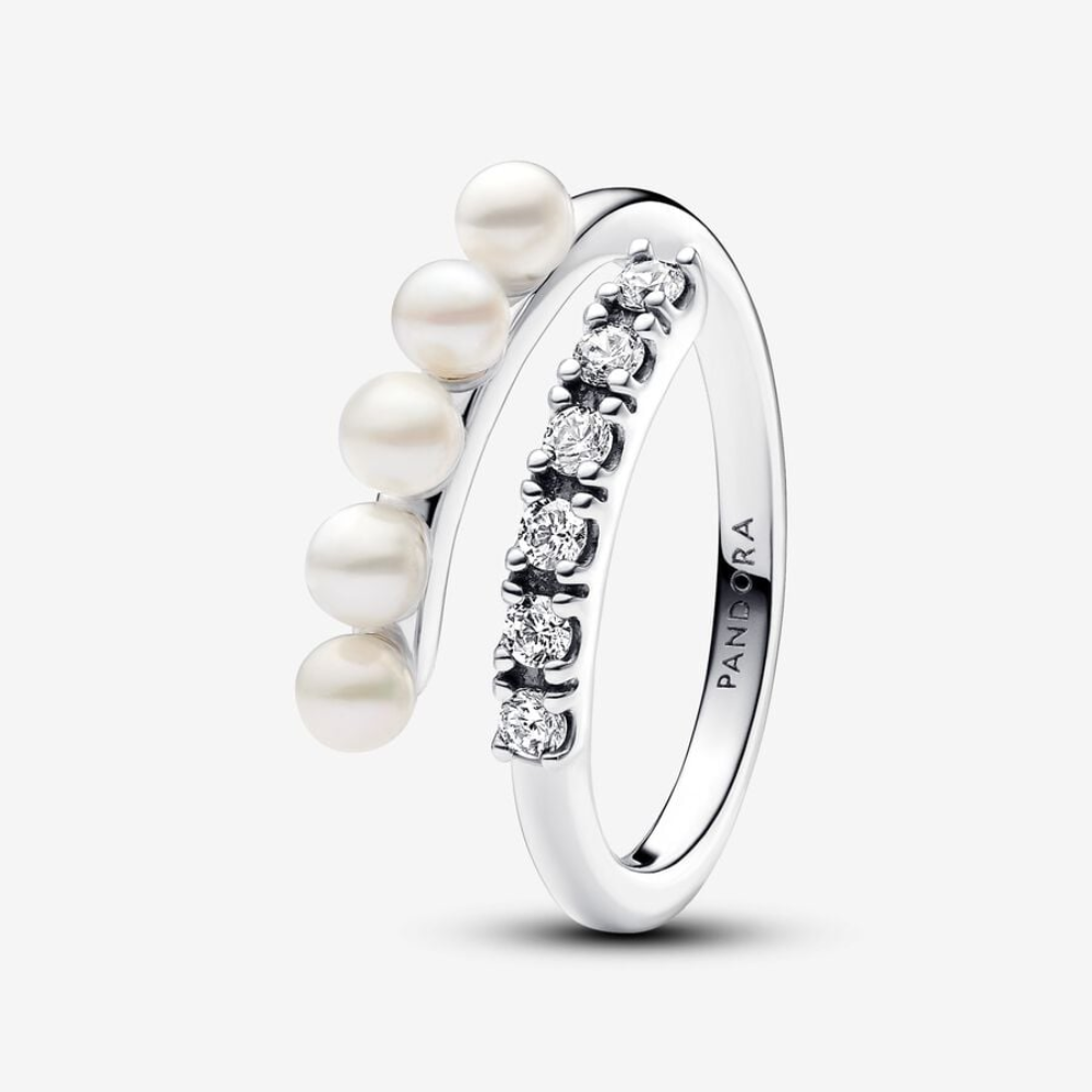 Pandora Anello Intreccio con Perle d’Acqua Dolce Coltivate e Pavè