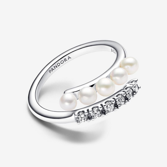Pandora Anello Intreccio con Perle d’Acqua Dolce Coltivate e Pavè