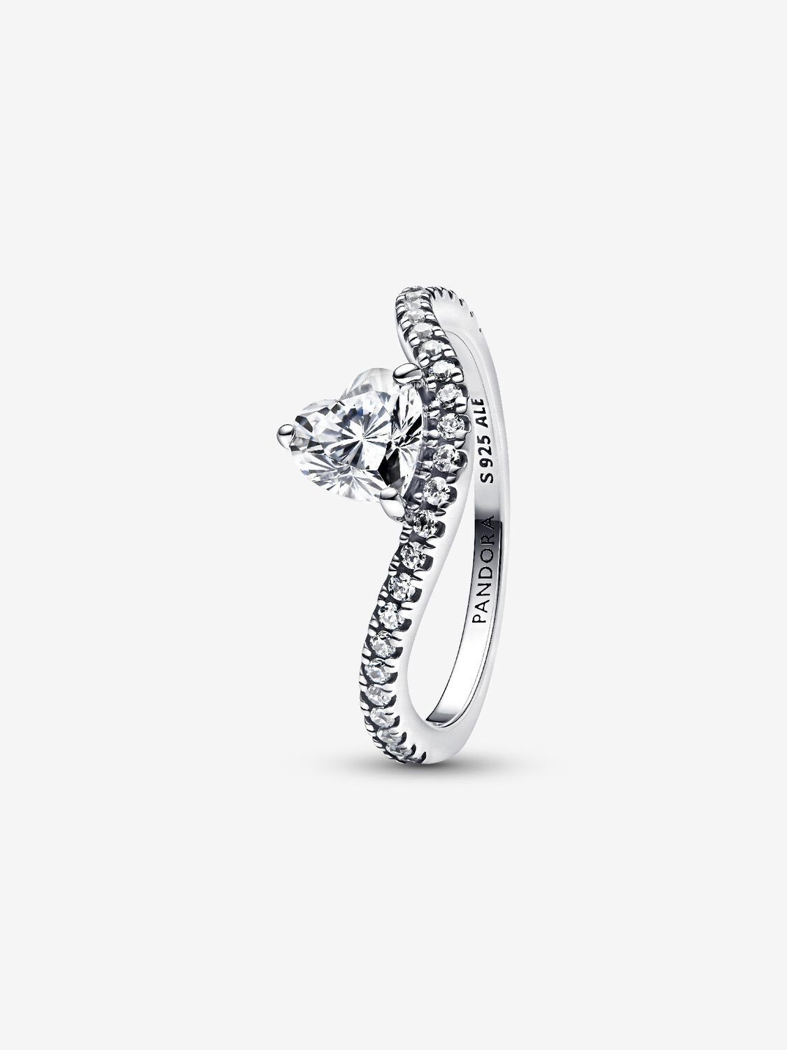 Pandora Anello Onda con Cuore Luminoso e Pavè
