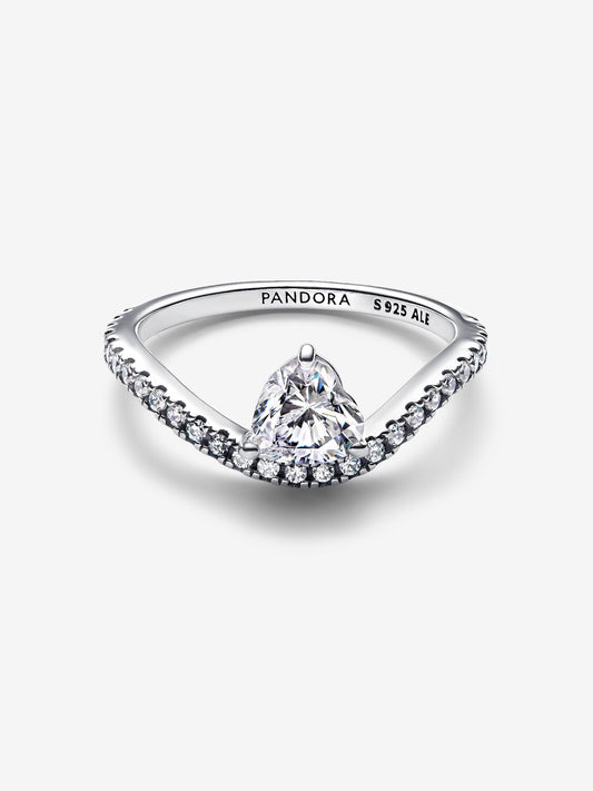 Pandora Anello Onda con Cuore Luminoso e Pavè