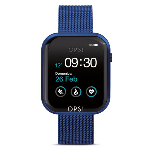 OPSOBJECTS Orologio Smartwatch Call con cinturino maglia Milano Blu