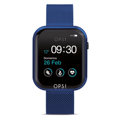 OPSOBJECTS Orologio Smartwatch Call con cinturino maglia Milano Blu