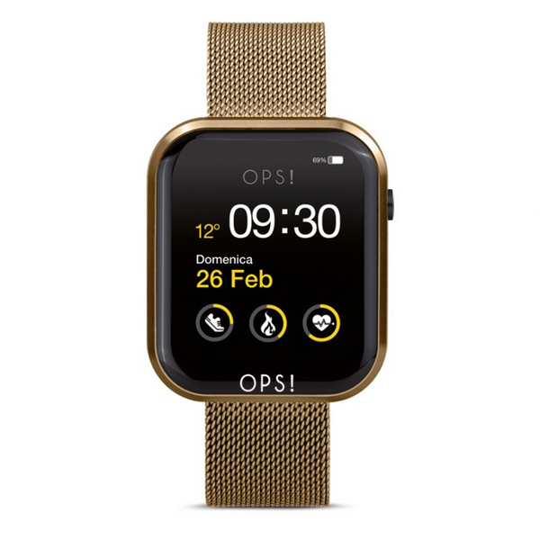OPSOBJECTS Orologio Smartwatch Call con cinturino maglia Milano Oro
