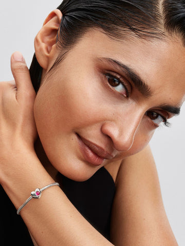 Pandora Charm Cuore con Pietra Rosa Scuro Ottobre da incidere