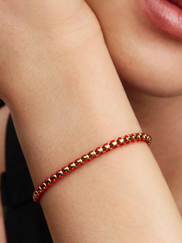 Pandora Bracciale Intreccio Tessuto Rosso
