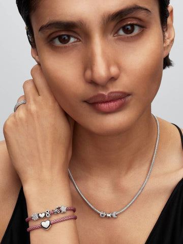 Pandora Bracciale in Corda Rosa con Chiusura a Barile