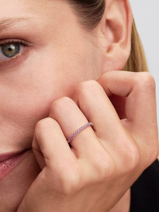 Pandora Anello Pavè Fascia Sottile Rosa