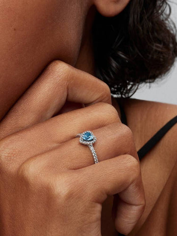 Pandora Anello Cuore in Rilievo Azzurro