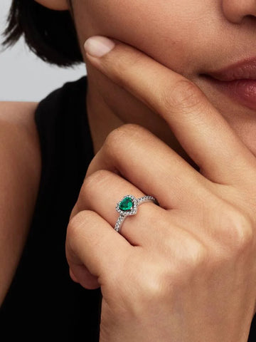 Pandora Anello Cuore in Rilievo Verde Scuro