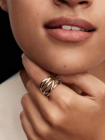 Pandora Anello Linee Intrecciate Bicolore