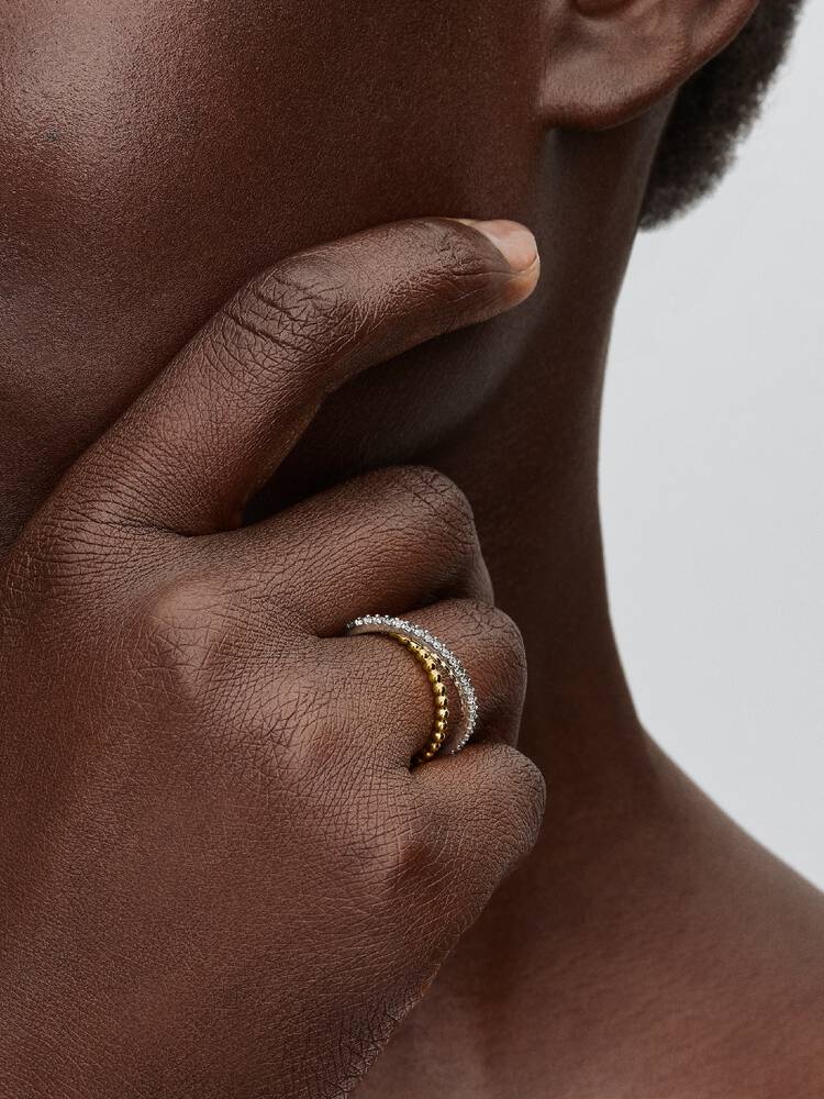 Pandora Anello Fascia Intrecciata Sfere e Pavé