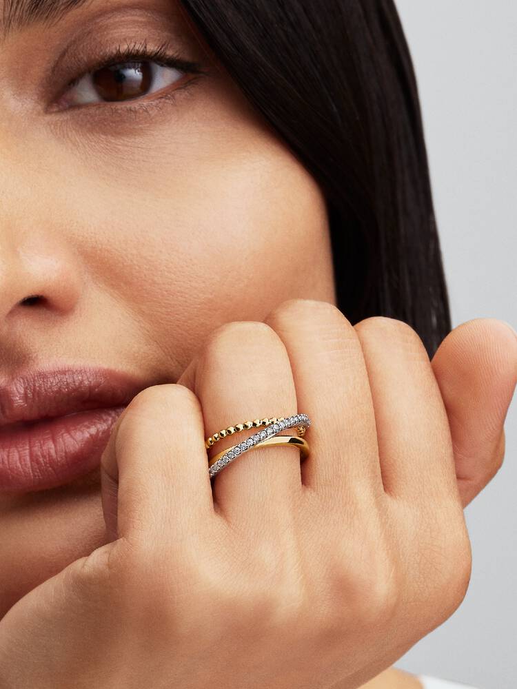 Pandora Anello Tripla Fascia Intrecciata Sfere e Pavé