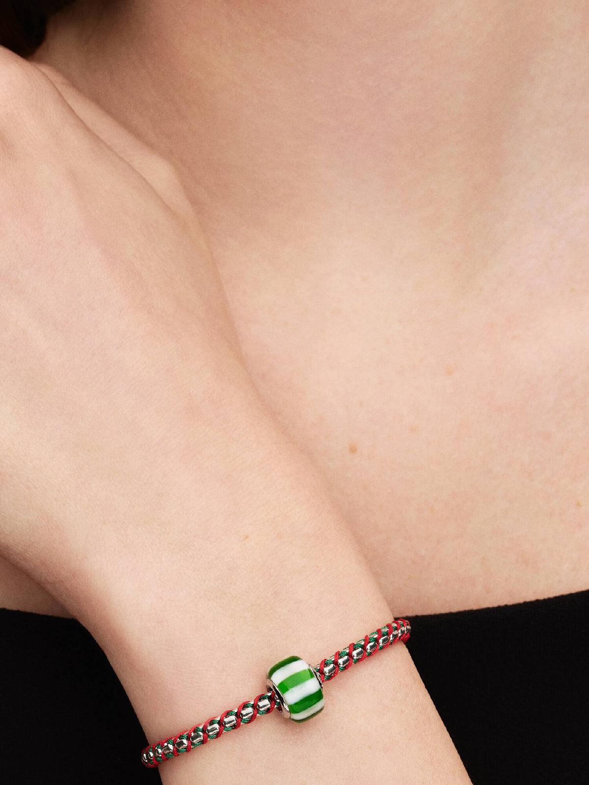 Pandora Charm Mini Vetro di Murano Caramella Verde con finitura in platino