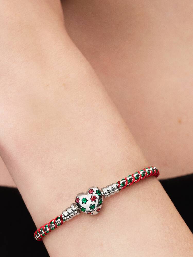 Pandora Bracciale Intreccio Tessuto Verde e Rosso