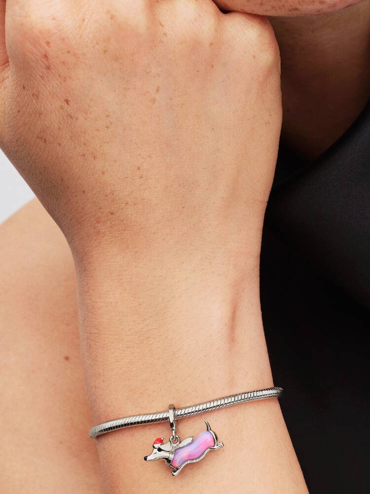 Pandora Charm Pendente Bassotto Natalizio con finitura in platino