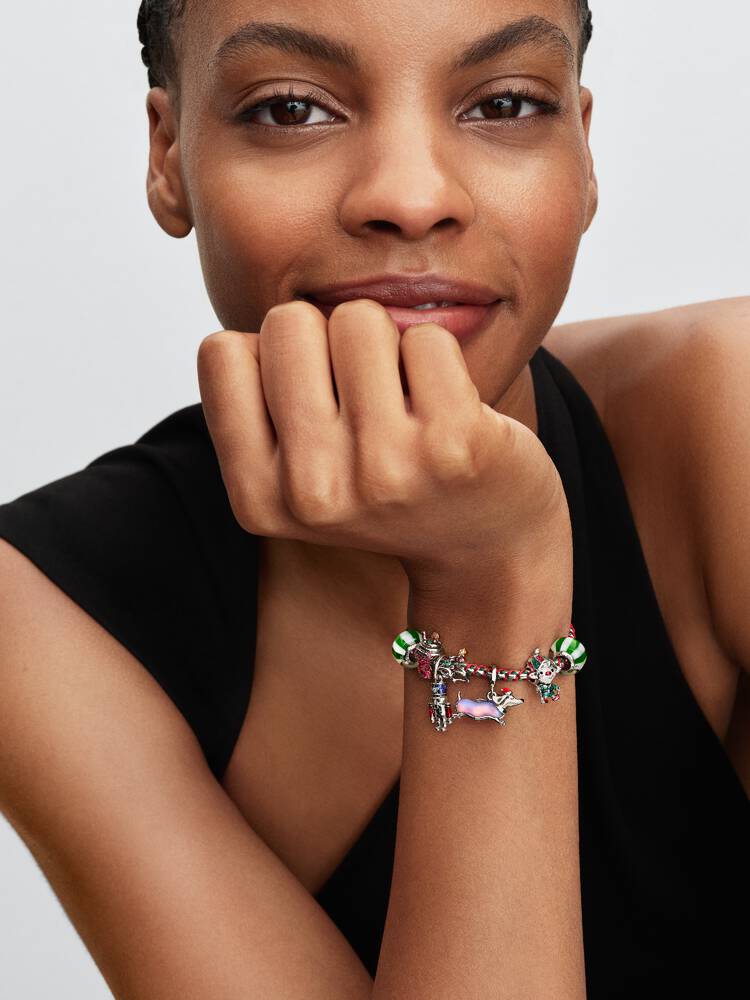 Pandora Bracciale Intreccio Tessuto Verde e Rosso