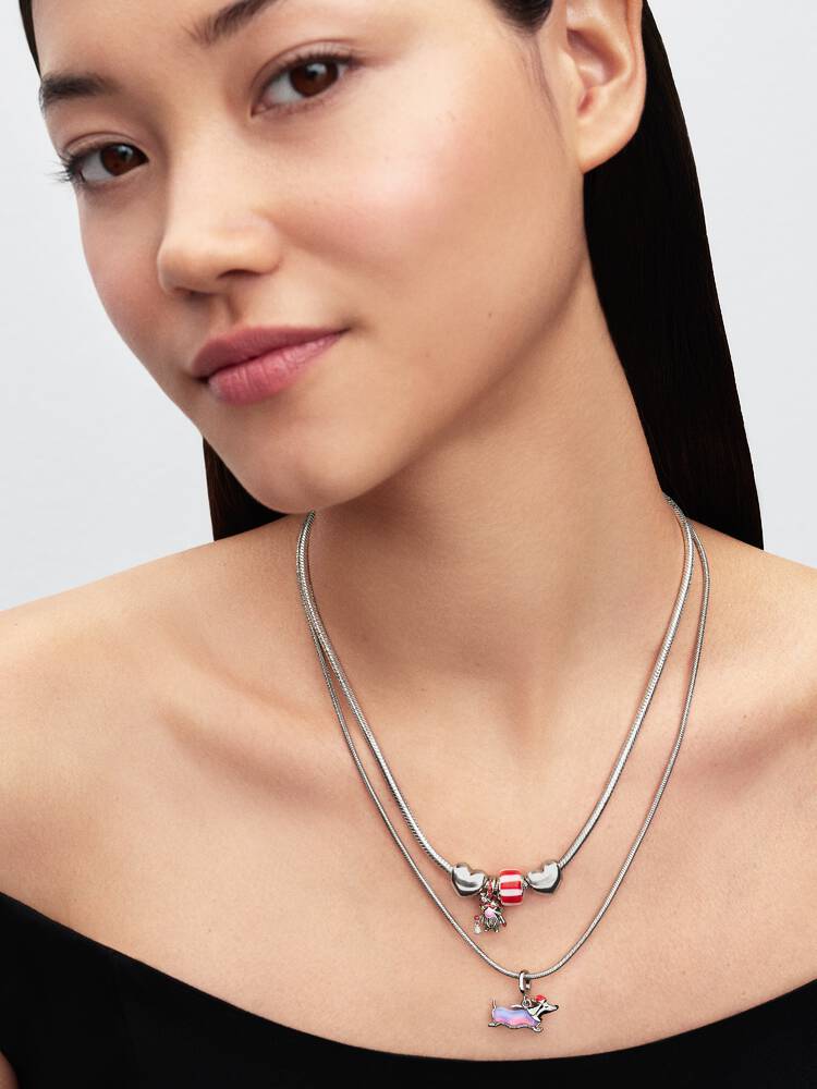 Pandora Charm Pendente Bassotto Natalizio con finitura in platino