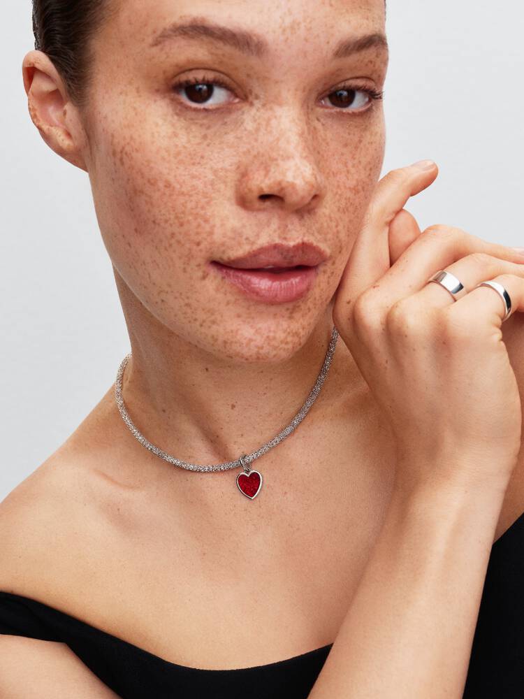 Pandora Charm Pendente Cuore Rosso da incidere con finitura in platino
