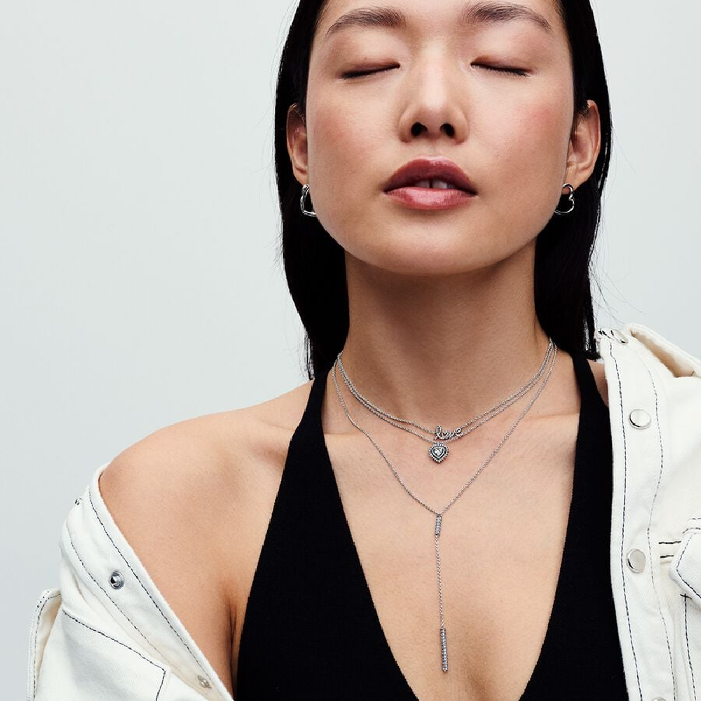 Pandora Collana Punto Luce Cuore e Pavé