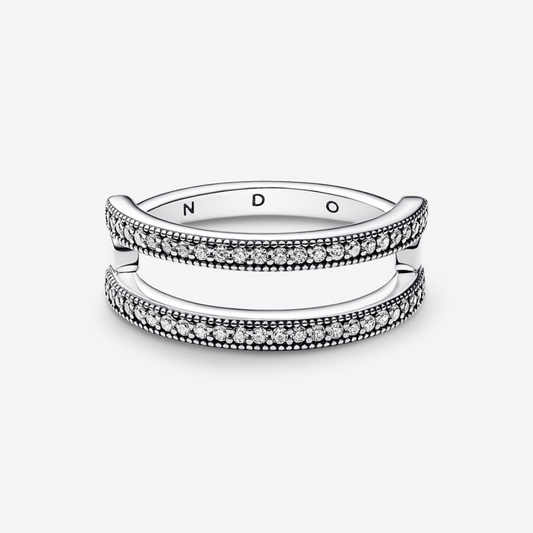 Pandora Anello Doppia Fascia Logo e Pavè