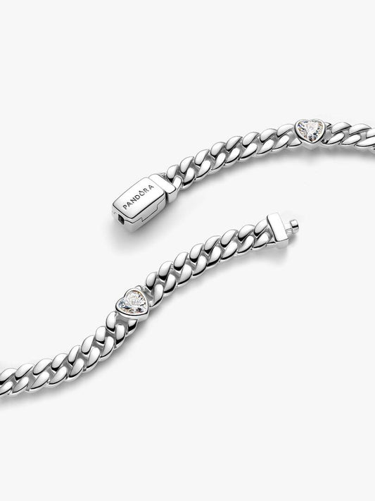 Pandora Bracciale Catena Maglia Cubana con Cuori
