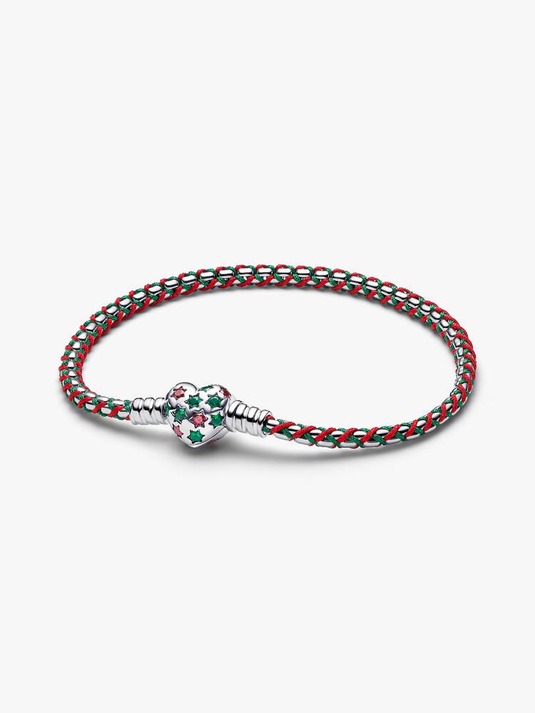 Pandora Bracciale Intreccio Tessuto Verde e Rosso