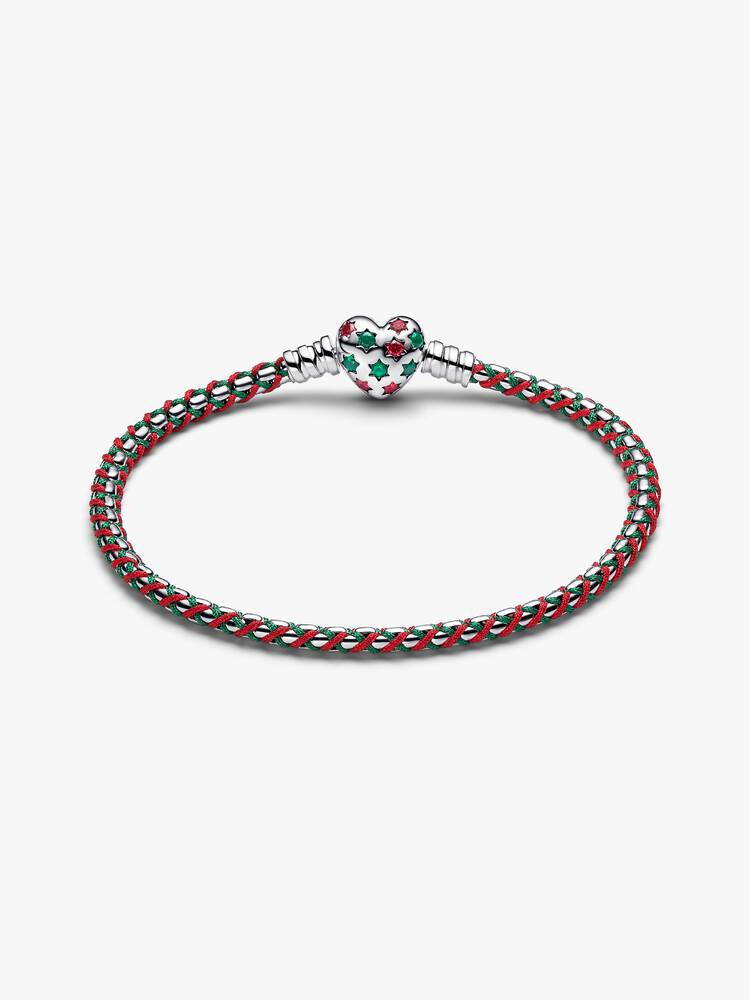 Pandora Bracciale Intreccio Tessuto Verde e Rosso