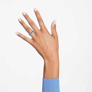 Swarovski Anello Matrix Taglio baguette, Blu, Placcato rodio