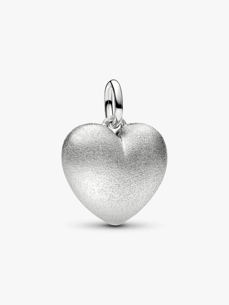 Pandora Charm Pendente Cuore Puffy effetto opaco con finitura in platino