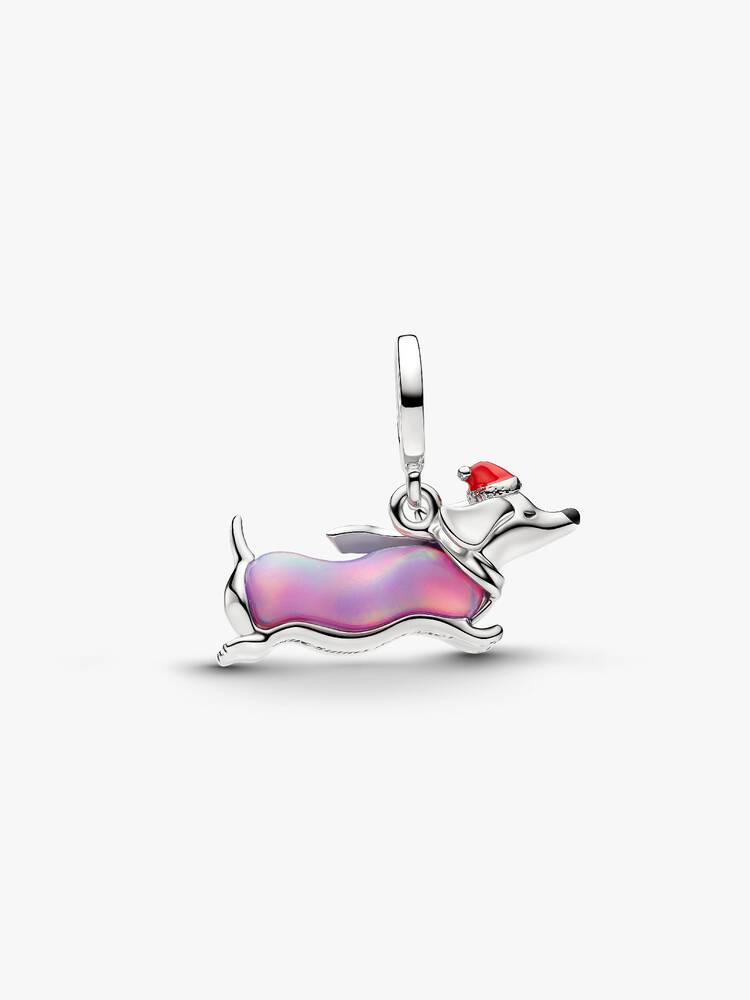 Pandora Charm Pendente Bassotto Natalizio con finitura in platino