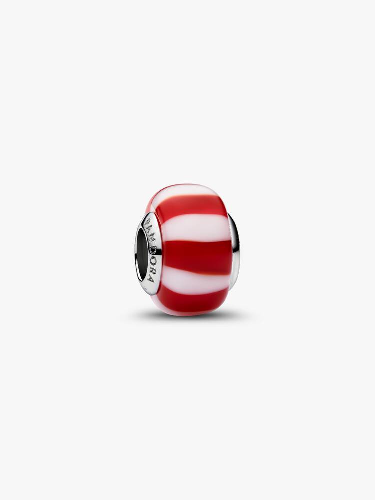 Pandora Charm Mini Vetro di Murano Caramella Rossa con finitura in platino