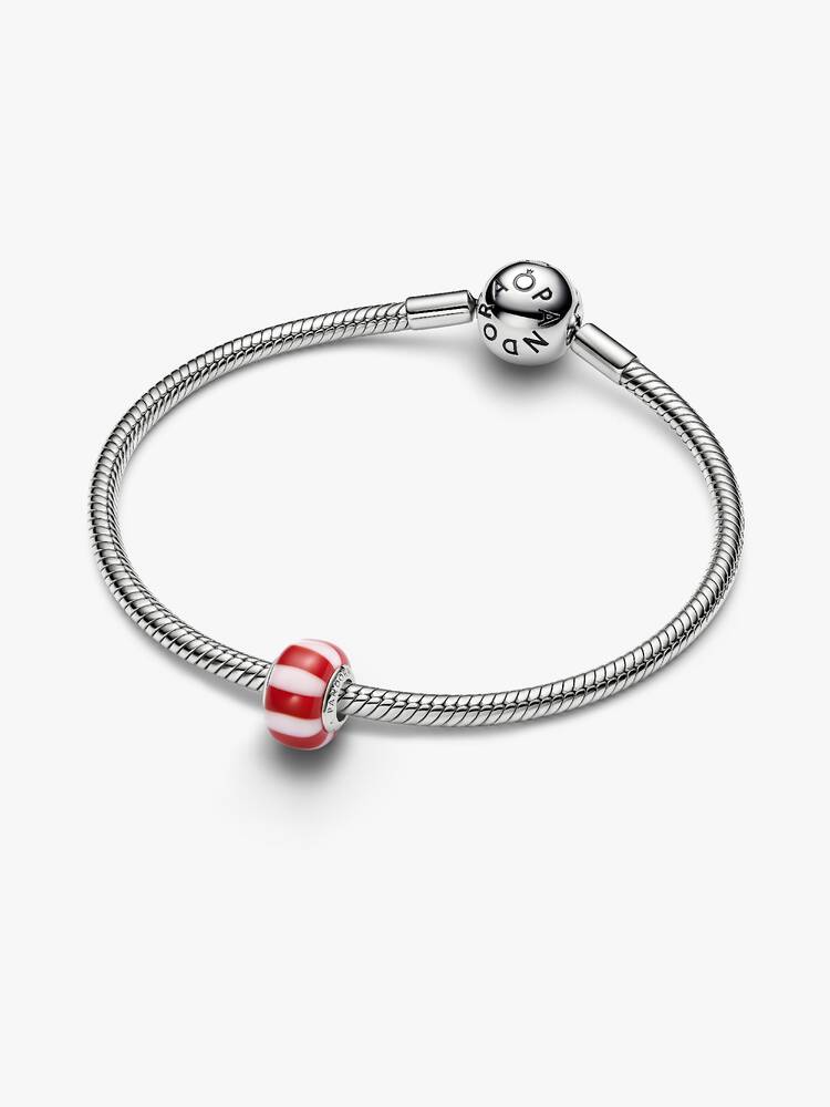 Pandora Charm Mini Vetro di Murano Caramella Rossa con finitura in platino