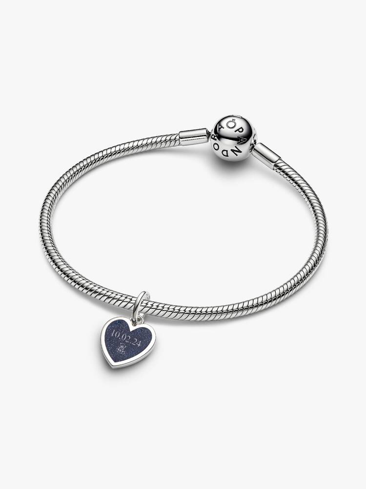 Pandora Charm Pendente Cuore Blu da incidere con finitura in platino