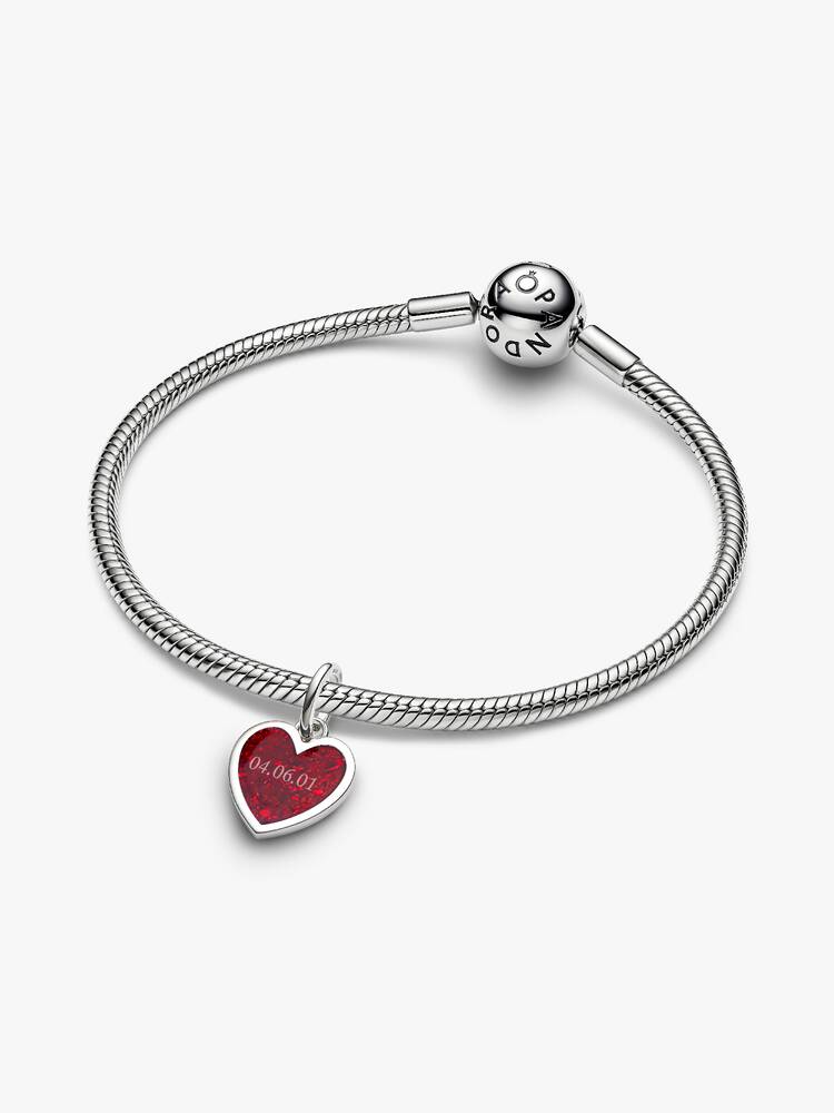 Pandora Charm Pendente Cuore Rosso da incidere con finitura in platino
