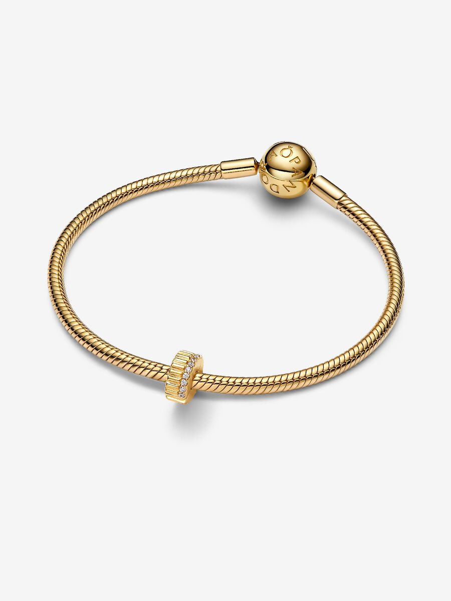 Pandora Clip Rigata con Pietre
