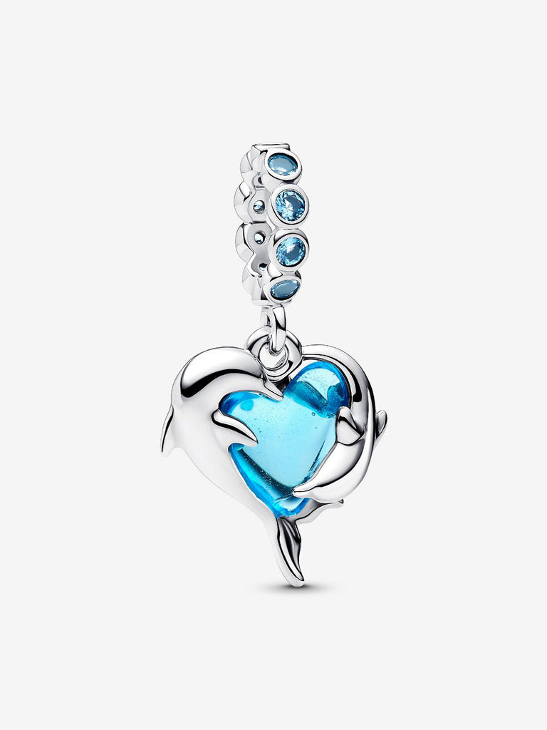 Pandora Charm pendentre Delfini e Cuore Vetro di Murano