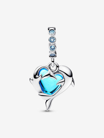 Pandora Charm pendentre Delfini e Cuore Vetro di Murano