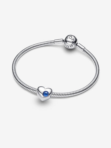 Pandora Charm Cuore con Pietra Blu Settembre da Incidere