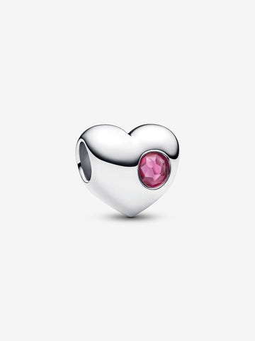 Pandora Charm Cuore con Pietra Rosa Scuro Ottobre da incidere