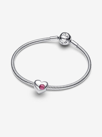 Pandora Charm Cuore con Pietra Rosa Scuro Ottobre da incidere