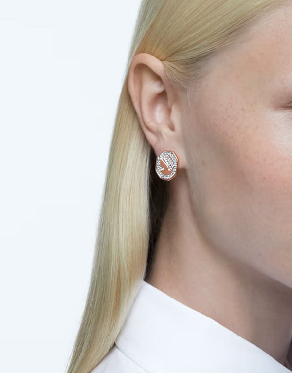 Swarovski Orecchini a lobo Signum, Cigno, Bianchi, Placcato color oro rosa