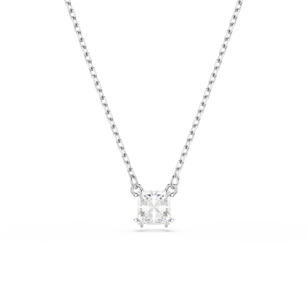 Swarovski Pendente Stilla Attract Taglio squadrato, Bianco, Placcato rodio