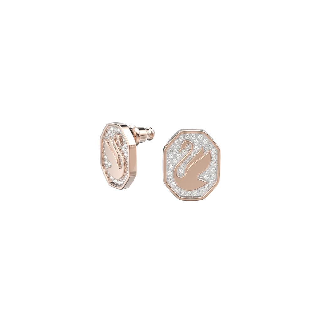 Swarovski Orecchini a lobo Signum, Cigno, Bianchi, Placcato color oro rosa