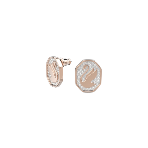 Swarovski Orecchini a lobo Signum, Cigno, Bianchi, Placcato color oro rosa